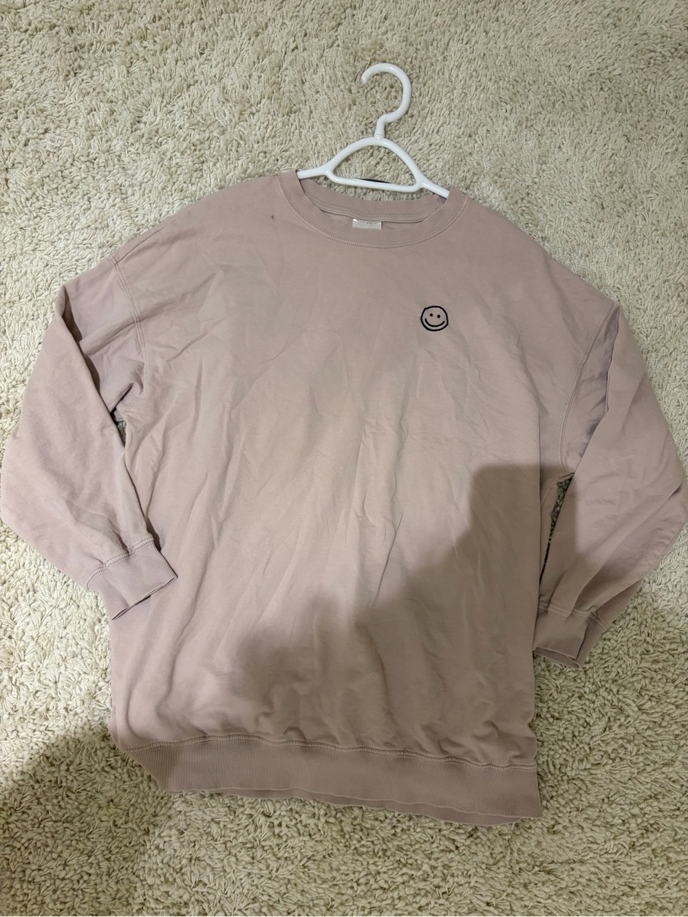 Crewneck Sweatshirt. Tan with smiley face